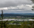 Views from the top of Aavasaksa mountain with houses, forest and mountains Royalty Free Stock Photo