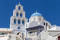 Traditional blue and white church in Santorini, Cyclades islands, Greece