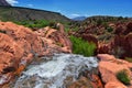 Views of Waterfalls at Gunlock State Park Reservoir Falls, In Gunlock, Utah by St George. Spring run off over desert erosion sands Royalty Free Stock Photo