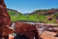 Views of Waterfalls at Gunlock State Park Reservoir Falls, In Gunlock, Utah by St George. Spring run off over desert erosion sands Royalty Free Stock Photo