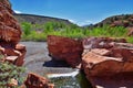 Views of Waterfalls at Gunlock State Park Reservoir Falls, In Gunlock, Utah by St George. Spring run off over desert erosion sands Royalty Free Stock Photo