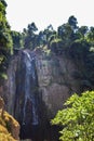 Views of waterfalls, mountains and beautiful trees in bright sunlight