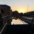 View Across Newark Lock and Along The River Trent at Dusk. Royalty Free Stock Photo