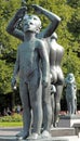 Vigeland park, Oslo, Norway, two boys looking to the sky.