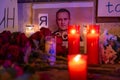 Vigil for Navalny in front of Russian Embassy in Madrid. Protest in memory of Navalny.