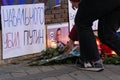 Vigil for Navalny in front of Russian Embassy in Madrid. Protest in memory of Navalny.