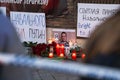 Vigil for Navalny in front of Russian Embassy in Madrid. Protest in memory of Navalny.