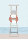 Chair of the security of the beach. lifeguard summer work and lifesaver on the sea landscape field.