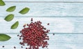 Vigna angularis - Raw red adzuki beans on wooden background