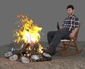 Vignette of Denny, a middle-aged blue collar working man with brown hair and brown eyes sitting on a rocking chair by a fire Royalty Free Stock Photo