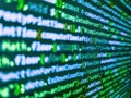 Young business crew working with startup. Data encryption security code on a computer display. Javascript functions, variables, Royalty Free Stock Photo