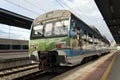 Vigo, Spain - Feb 12, 2020: Touristic train of Galicia stopped at Vigo-Guixar railway station on February 12, 2020 in Vigo,