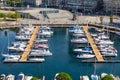 Vigo, Spain - September 8, 2018: Cityscape of Vigo with moored yachts, Port of Vigo, Galicia, Spain