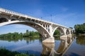 A white arched bridge over the Wabash River in Vincennes, Indiana. Royalty Free Stock Photo