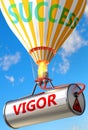 Vigor and success - pictured as word Vigor and a balloon, to symbolize that Vigor can help achieving success and prosperity in