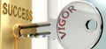 Vigor and success - pictured as word Vigor on a key, to symbolize that Vigor helps achieving success and prosperity in life and