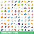 100 vigorous icons set, isometric 3d style Royalty Free Stock Photo