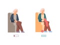 Vigorous and tired elderly with power indicator, vector illustration isolated.