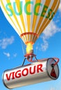 Vigour and success - pictured as word Vigour and a balloon, to symbolize that Vigour can help achieving success and prosperity in