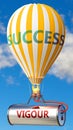 Vigour and success - shown as word Vigour on a fuel tank and a balloon, to symbolize that Vigour contribute to success in business Royalty Free Stock Photo