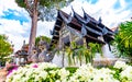 Vihara of Liang Pu Mun in Chiang Mai city, Thailand. Old ancient religion building, spiritual place. Big snake statue before Royalty Free Stock Photo