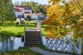 Pond with bridges in the park of Vihula manor house, Estonia Royalty Free Stock Photo