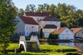 Pond with bridges in the park of Vihula manor house, Estonia Royalty Free Stock Photo