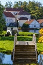 Pond with bridges in the park of Vihula manor house, Estonia Royalty Free Stock Photo