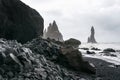 Vik and Basalt Columns, Black Sand Beach in Iceland