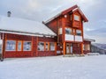 Vik Skisenter, RÃÂ¸ysane, Norway. Beautiful wooden hut in winter Royalty Free Stock Photo