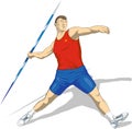 Illustration on a sports theme. Vector image of an athlete with a spear.