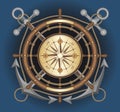 ship steering wheel on a background the crossed anchors