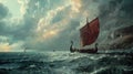 Viking Arrival: Majestic Painting of Ship Landing on British Shores