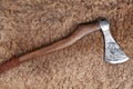 Viking battle axe on sheep fur