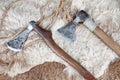 Viking battle axes on sheep fur