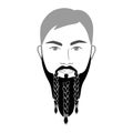 Viking Beard men braided or styled with beads, in face illustration Facial hair mustache. Vector grey black portrait