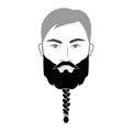 Viking Beard men braided or styled with beads, in face illustration Facial hair mustache. Vector grey black portrait