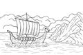 Viking boat at sea. Nordic Drakkar