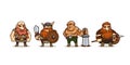 Viking cartoon characters, game personages set