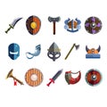 Viking Cartoon Weapon and Equipment. Game icons