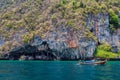 Viking caves on Phi Phi Le island in the Andaman Sea with pirates hiding treasures. Travel and excursions in Thailand Phuket