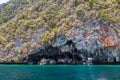 Viking caves on Phi Phi Le island in the Andaman Sea with pirates hiding treasures. Travel and excursions in Thailand Phuket