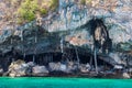 Viking caves on Phi Phi Le island in the Andaman Sea with pirates hiding treasures. Travel and excursions in Thailand Phuket