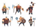 Viking characters. Medieval norwegian warriors military people vector cartoon mascots