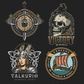 Viking colorful vintage designs Royalty Free Stock Photo