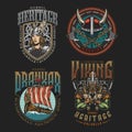 Viking colorful vintage labels set Royalty Free Stock Photo