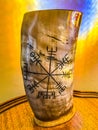 Viking cow horn cup goblet with inscription on side