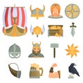 Viking culture color flat icons for web and mobile design