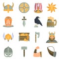 Viking culture color flat icons for web and mobile design