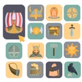 Viking culture color flat icons for web and mobile design